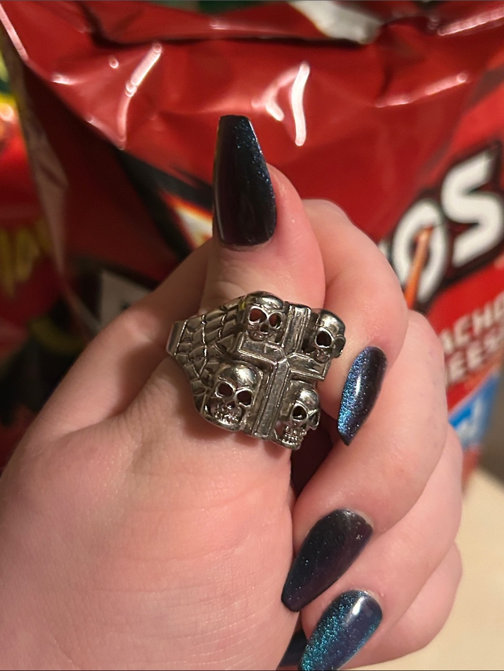 Men's Silver Skull Cross Statement Ring - Gothic Accessory